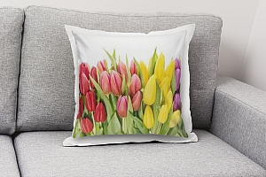 3D Подушка «Множество тюльпанов в росе» вид 3