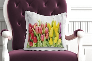 3D Подушка «Множество тюльпанов в росе» вид 2