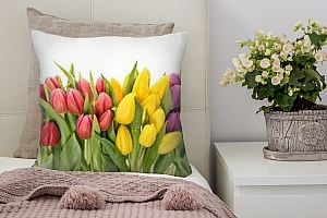 3D Подушка «Множество тюльпанов в росе» вид 7