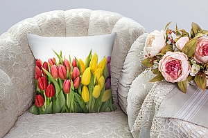 3D Подушка «Множество тюльпанов в росе» вид 6