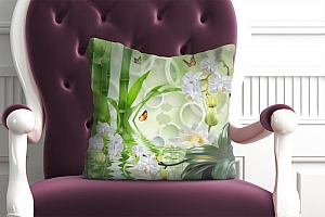3D Подушка «Орхидеи на салатовом фоне в стиле спа» вид 4