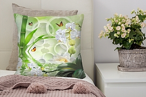 3D Подушка «Орхидеи на салатовом фоне в стиле спа» вид 2