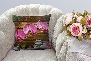 3D Подушка «Розовые орхидеи на камнях» вид 3