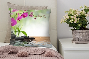 3D Подушка «Цветы орхидеи и черная галька» вид 4