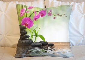 3D Подушка «Цветы орхидеи и черная галька» вид 2