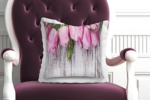 3D Подушка «Тюльпаны на винтажных досках» вид 2