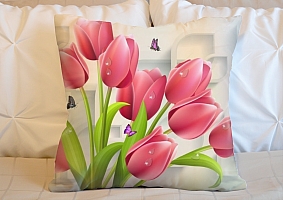 3D Подушка «Яркие тюльпаны с бабочками» вид 5