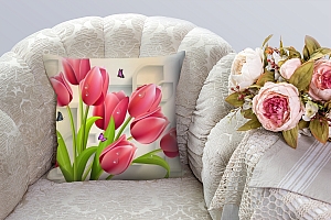 3D Подушка «Яркие тюльпаны с бабочками» вид 3