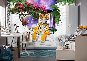 3D Фотообои  «Тигр у водопада» 