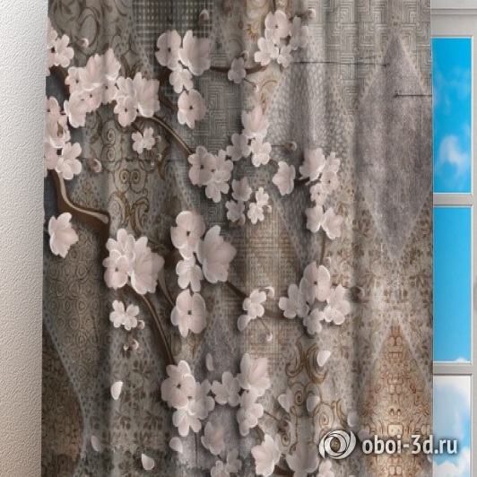 Фотошторы «Ветви сакуры на винтажном фоне» вид 3