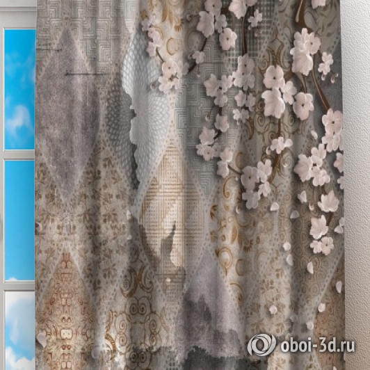 Фотошторы «Ветви сакуры на винтажном фоне» вид 2