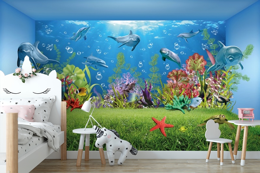 3D Lawn under the sea wall wallpaper design for children