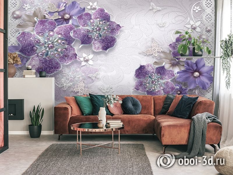 3D Фотообои «Ювелирные фиолетовые цветы» вид 4