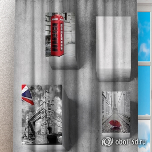 Фотошторы «Кубы с видами Лондона на стене» вид 3