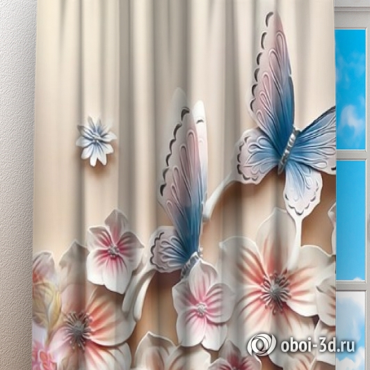 Фотошторы «Цветочное изобилие с бабочками»  вид 3