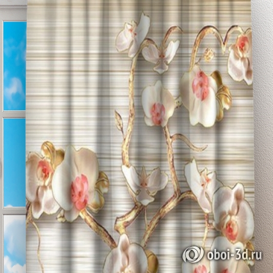 Фотошторы «Золотистые орхидеи в вазе»  вид 2