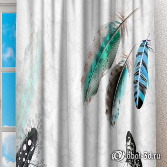 Фотошторы «Мраморная фантазия с перьями и бабочками» вид 2