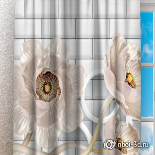 Фотшторы «Кованые цветы с кольцами на кирпичной стене» вид 3
