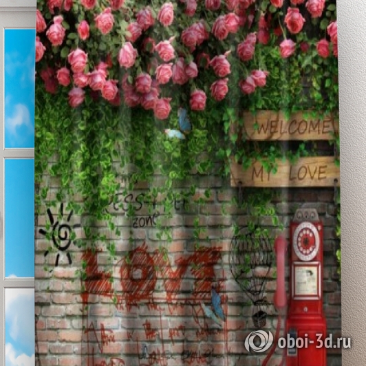 Фотошторы «Телефонная будка с граффити» вид 2