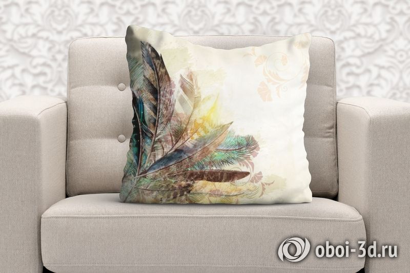 3D Подушка «Букет из перьев с цветочным орнаментом» вид 6