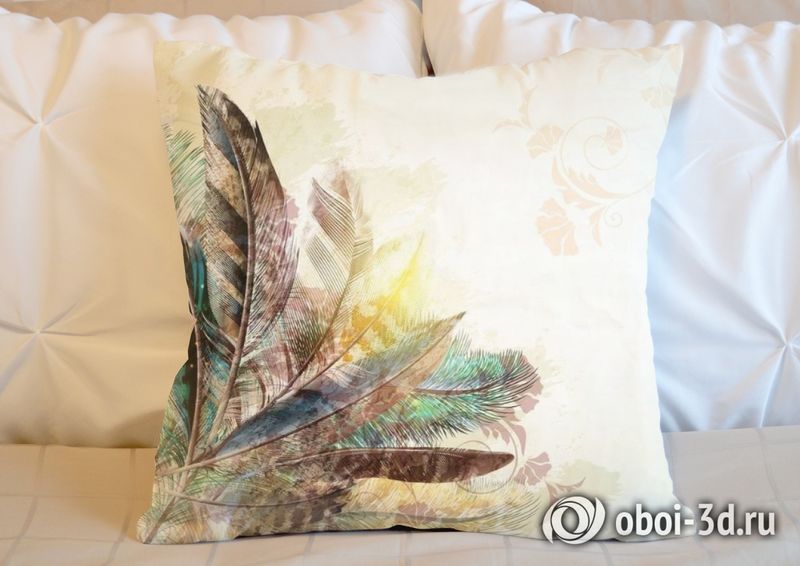 3D Подушка «Букет из перьев с цветочным орнаментом» вид 5