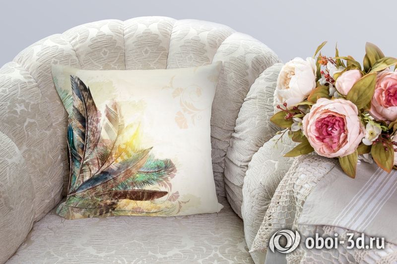 3D Подушка «Букет из перьев с цветочным орнаментом» вид 3