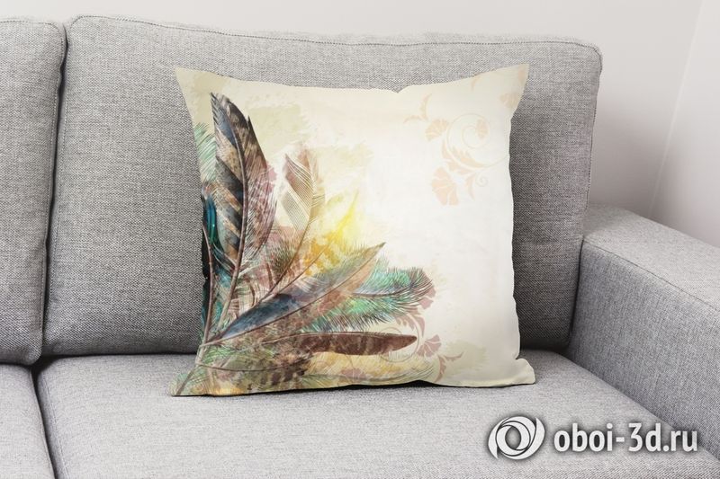 3D Подушка «Букет из перьев с цветочным орнаментом» вид 2