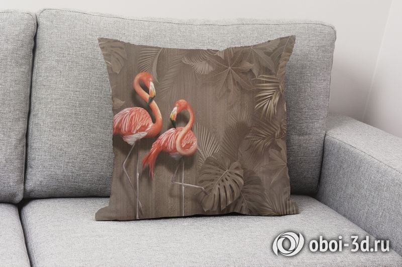 3D Подушка «Фламинго в тропической листве» вид 2