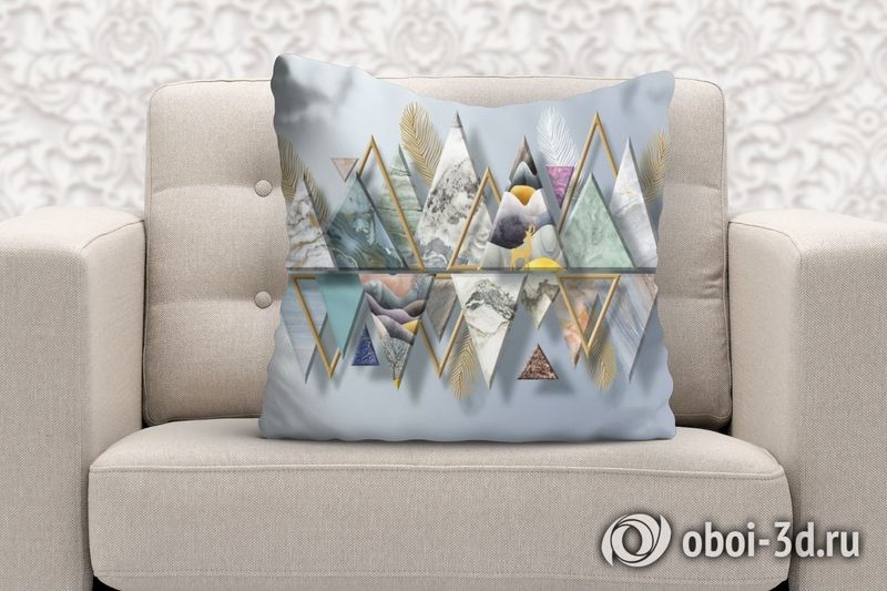 3D Подушка «Золотые перья с мраморными треугольниками» вид 6