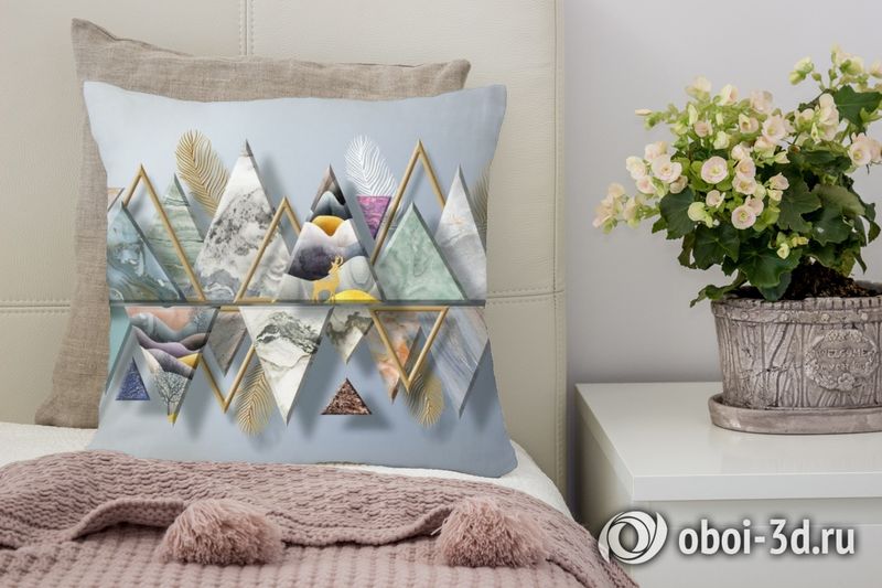 3D Подушка «Золотые перья с мраморными треугольниками» вид 4