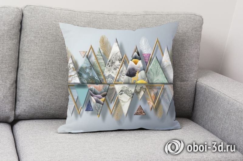 3D Подушка «Золотые перья с мраморными треугольниками» вид 2