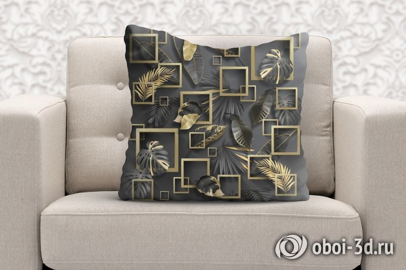 3D Подушка «Листья с золотыми квадратами» вид 6