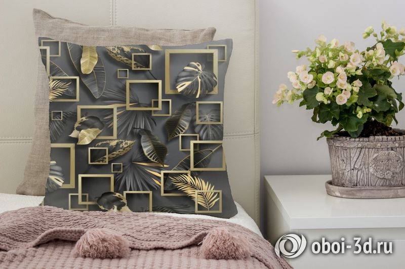 3D Подушка «Листья с золотыми квадратами» вид 4