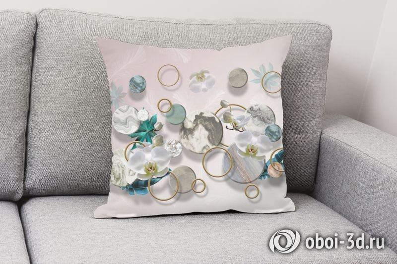 3D Подушка «Орхидеи с кругами и перьями» вид 2