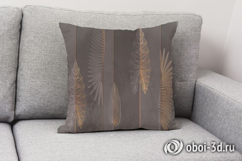 3D Подушка «Панно с тропическими листьями в бронзовом оттенке» вид 2