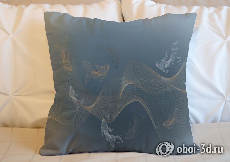 3D Подушка «Золотые волны в морской синиве» вид 5