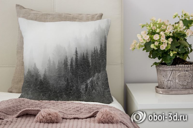 3D Подушка «Черно-белый лес в тумане» вид 4