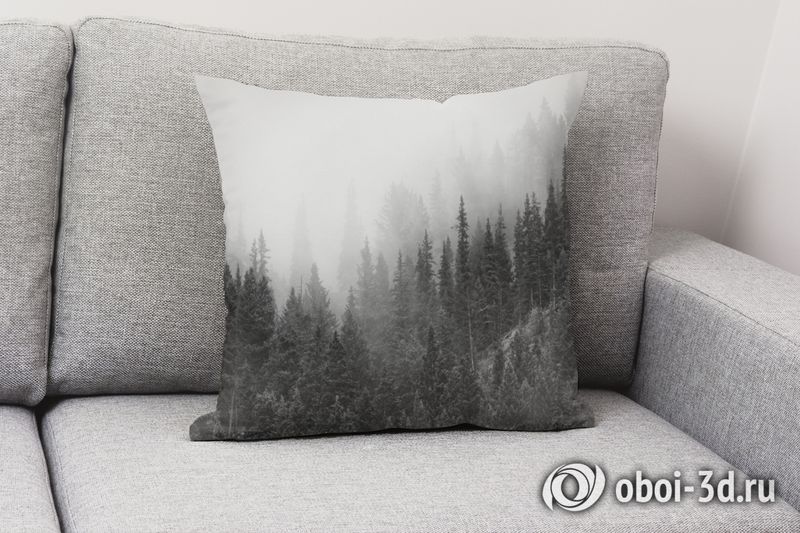 3D Подушка «Черно-белый лес в тумане» вид 2