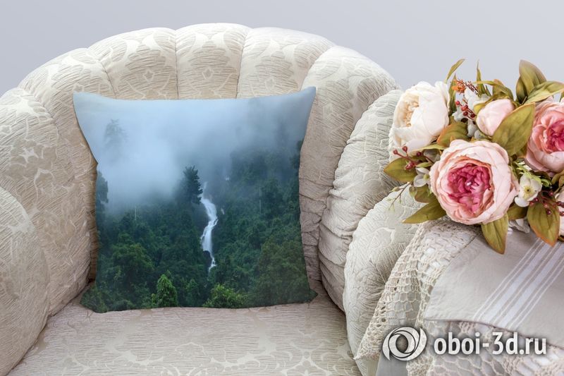 3D Подушка «Водопад в туманном лесу» вид 3