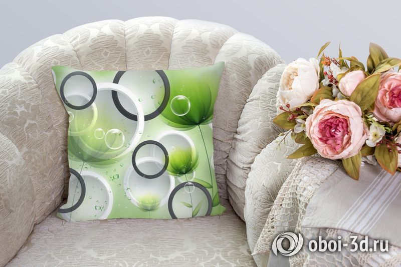 3D Подушка «Салатовые цветы с объемными кольцами» вид 3