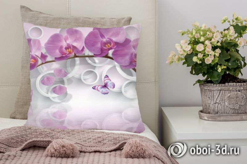 3D Подушка «Орхидея с объемными кругами» вид 4
