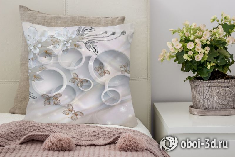 3D Подушка «Объемные круги с драгоценными цветами и бабочками» вид 4