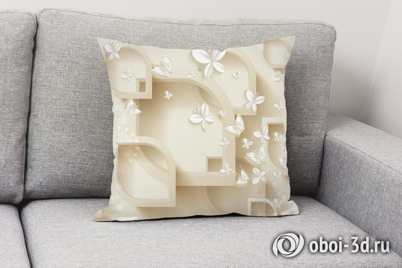 3D Подушка «Объемная кремовая композиция с бабочками» вид 2