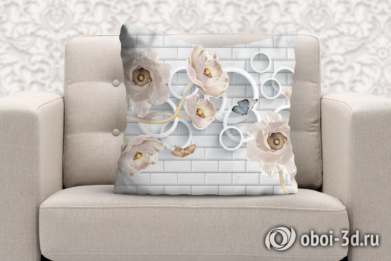 3D Подушка «Кованые цветы с кольцами на кирпичной стене» вид 6