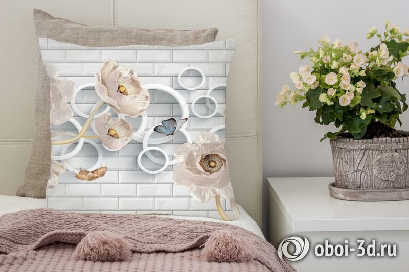 3D Подушка «Кованые цветы с кольцами на кирпичной стене» вид 4