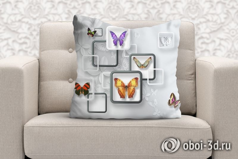 3D Подушка «Яркие бабочки на объемном фоне» вид 6