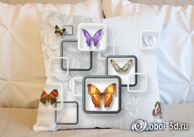 3D Подушка «Яркие бабочки на объемном фоне» вид 5