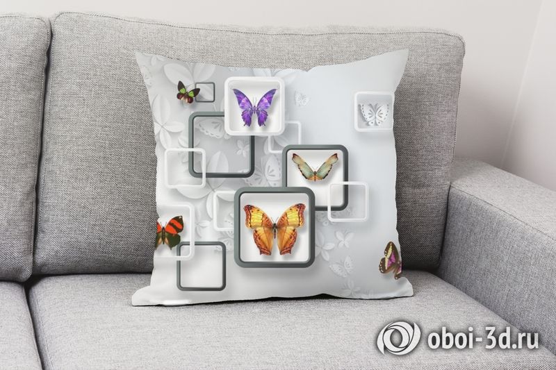 3D Подушка «Яркие бабочки на объемном фоне» вид 2
