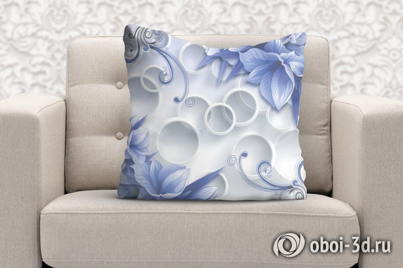 3D Подушка «Синие цветы на фоне с кругами» вид 6