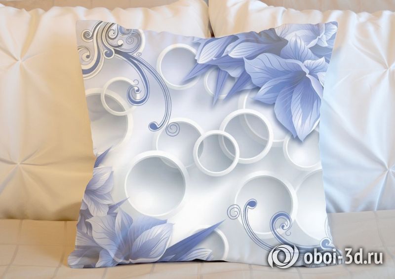 3D Подушка «Синие цветы на фоне с кругами» вид 5